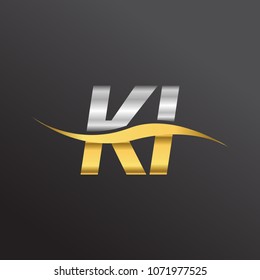 initial letter logo KI company name gold and silver color swoosh design. vector logotype for business and company identity.