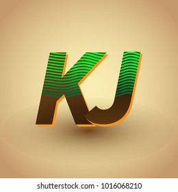 initial letter logo KJ colored green and brown with striped composition, Vector logo design template elements for your business or company identity