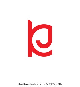 initial letter logo kj, jk, j inside k rounded lowercase red flat