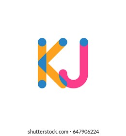 Initial letter logo KJ overlapping round line, yellow blue magenta