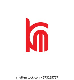 initial letter logo km, mk, m inside k rounded lowercase red flat