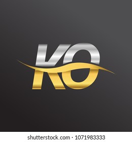 initial letter logo KO company name gold and silver color swoosh design. vector logotype for business and company identity.