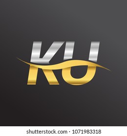 initial letter logo KU company name gold and silver color swoosh design. vector logotype for business and company identity.