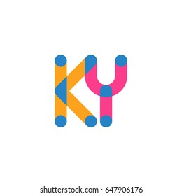 Initial letter logo KY overlapping round line, yellow blue magenta