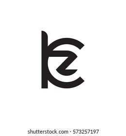 initial letter logo kz, zk, z inside k rounded lowercase black monogram