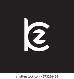 initial letter logo kz, zk, z inside k rounded lowercase white black background