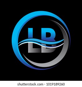 initial letter logo LB company name blue and grey color on circle and swoosh design. vector logotype for business and company identity.
