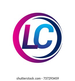 initial letter logo LC company name blue and magenta color on circle and swoosh design. vector logotype for business and company identity.