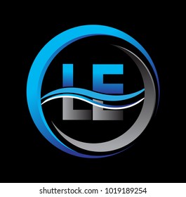 initial letter logo LE company name blue and grey color on circle and swoosh design. vector logotype for business and company identity.