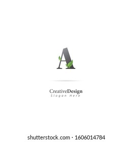 Initial Letter A Logo With Leaf Element. Design vector template