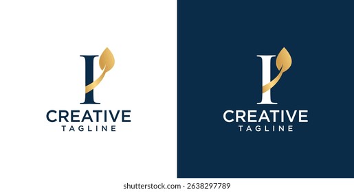 Initial I letter logo and leaf symbol. Leaf design elements, Initial I letter logo icon, Initial Logo Template
