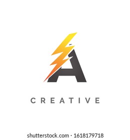 Initial Letter A logo lightning Variation. System thunderbolt electricity Vector template