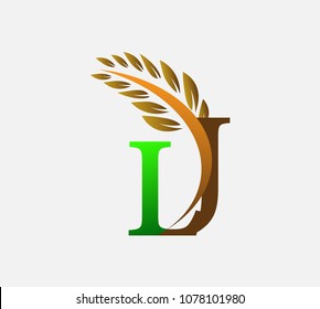 initial letter logo LJ, Agriculture wheat Logo Template vector icon design colored green and brown.