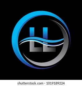 initial letter logo LL company name blue and grey color on circle and swoosh design. vector logotype for business and company identity.