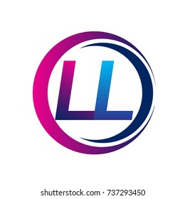 initial letter logo LL company name blue and magenta color on circle and swoosh design. vector logotype for business and company identity.