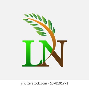 
initial letter logo LN, Agriculture wheat Logo Template vector icon design colored green and brown.