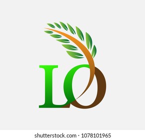 initial letter logo LO, Agriculture wheat Logo Template vector icon design colored green and brown.