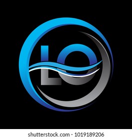 initial letter logo LO company name blue and grey color on circle and swoosh design. vector logotype for business and company identity.