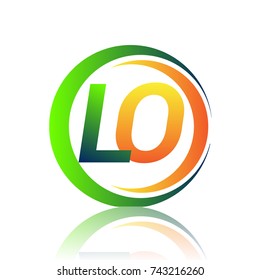 initial letter logo LO company name green and orange color on circle and swoosh design. vector logotype for business and company identity.