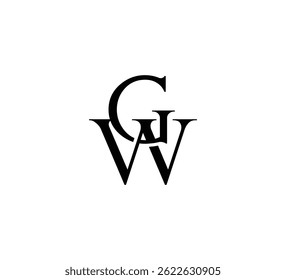 Logotipo inicial de la letra. Diseño del logotipo. Lujo simple negro sobre fondo blanco Vector plano GW