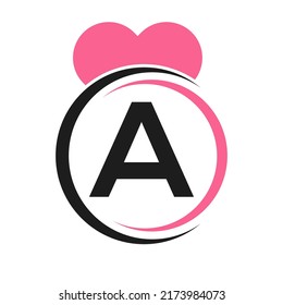 Letra inicial un logotipo con icono de amor o símbolo del corazón en plantilla vectorial de estilo moderno