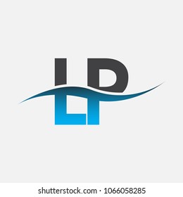 Initial letter logo LP company name blue and black color swoosh design. vector logotype for business and company identity.