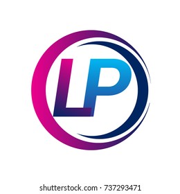 initial letter logo LP company name blue and magenta color on circle and swoosh design. vector logotype for business and company identity.