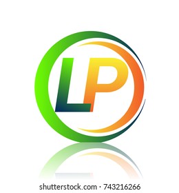 initial letter logo LP company name green and orange color on circle and swoosh design. vector logotype for business and company identity.