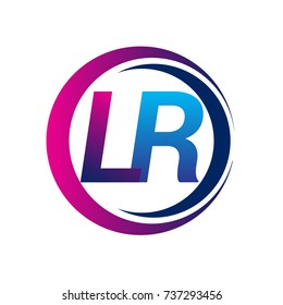 initial letter logo LR company name blue and magenta color on circle and swoosh design. vector logotype for business and company identity.