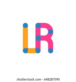 Initial letter logo LR overlapping round line, yellow blue magenta