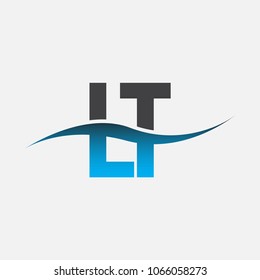 Initial letter logo LT company name blue and black color swoosh design. vector logotype for business and company identity.