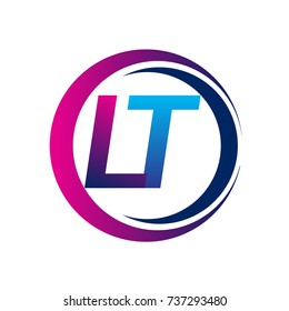 initial letter logo LT company name blue and magenta color on circle and swoosh design. vector logotype for business and company identity.