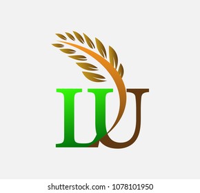 initial letter logo LU, Agriculture wheat Logo Template vector icon design colored green and brown.