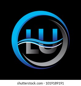 initial letter logo LU company name blue and grey color on circle and swoosh design. vector logotype for business and company identity.