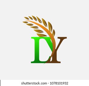 initial letter logo LY, Agriculture wheat Logo Template vector icon design colored green and brown.