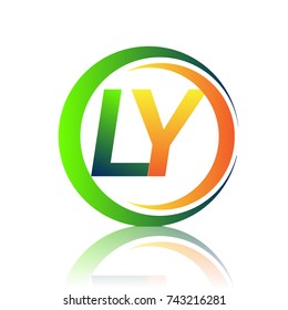 initial letter logo LY company name green and orange color on circle and swoosh design. vector logotype for business and company identity.