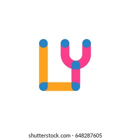 Initial letter logo LY overlapping round line, yellow blue magenta