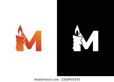 Initial letter logo M candle logo design. M candle logo Vector Icon. Candle logo vector illustration design. svg