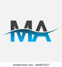 
Initial letter logo MA company name blue and black color swoosh design. vector logotype for business and company identity.