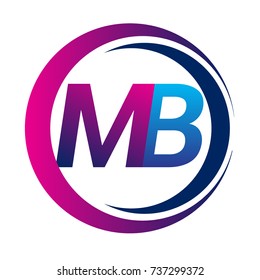 initial letter logo MB company name blue and magenta color on circle and swoosh design. vector logotype for business and company identity.