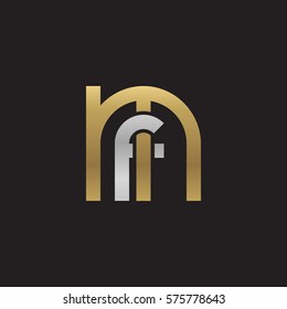 initial letter logo mf, fm, f inside m rounded lowercase logo gold silver