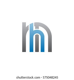 initial letter logo mh, hm, h inside m rounded lowercase blue gray