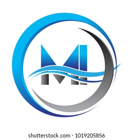 initial letter logo MI company name blue and grey color on circle and swoosh design. vector logotype for business and company identity.