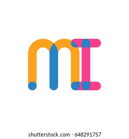 Initial letter logo MI overlapping round line, yellow blue magenta