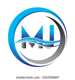 initial letter logo MJ company name blue and grey color on circle and swoosh design. vector logotype for business and company identity.