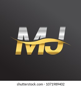 initial letter logo MJ company name gold and silver color swoosh design. vector logotype for business and company identity.