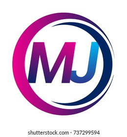 initial letter logo MJ company name blue and magenta color on circle and swoosh design. vector logotype for business and company identity.