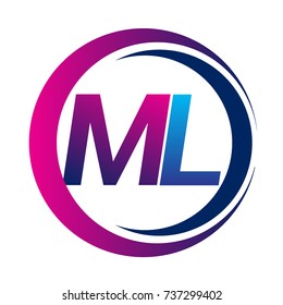 initial letter logo ML company name blue and magenta color on circle and swoosh design. vector logotype for business and company identity.