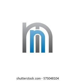 initial letter logo mn, nm, n inside m rounded lowercase blue gray
