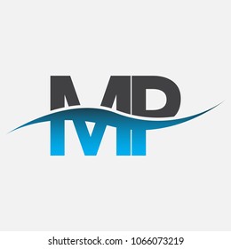 Initial letter logo MP company name blue and black color swoosh design. vector logotype for business and company identity.